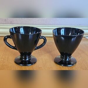 Vintage Hazel Atlas Ovide Black Amethyst Depression Glass Creamer and Sugar Bowl
